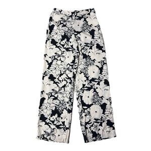 Zara Floral Trousers Pant Cream Black Size M